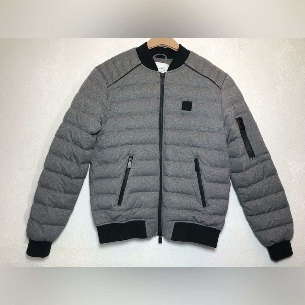 Eleven Paris Gray Quilted Puffer Bomber Jacket with Black Trim